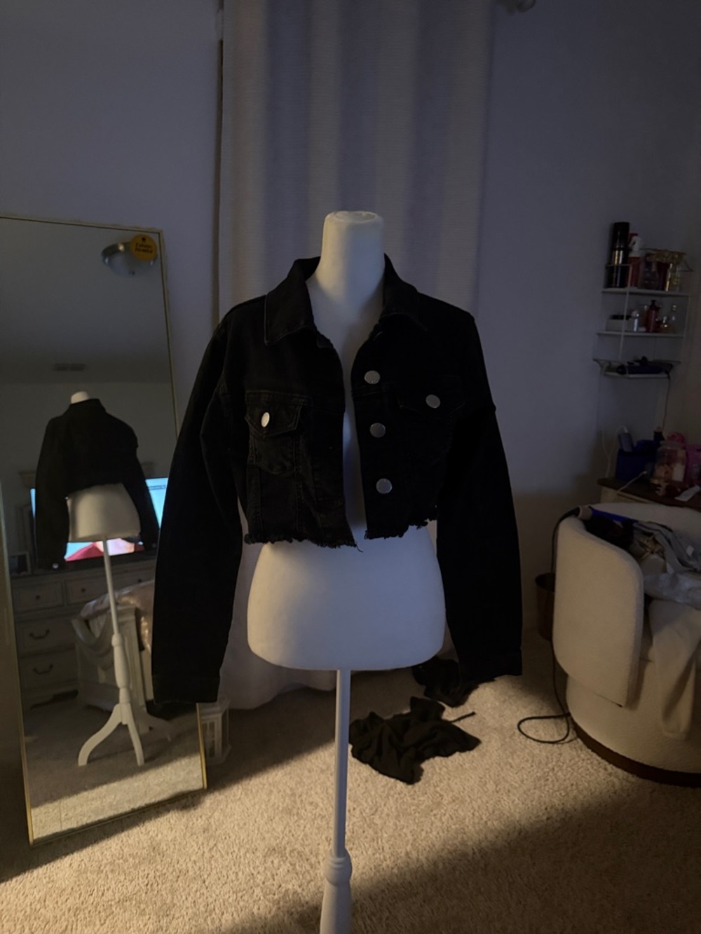 Cropped Black Denim Jacket - Women's